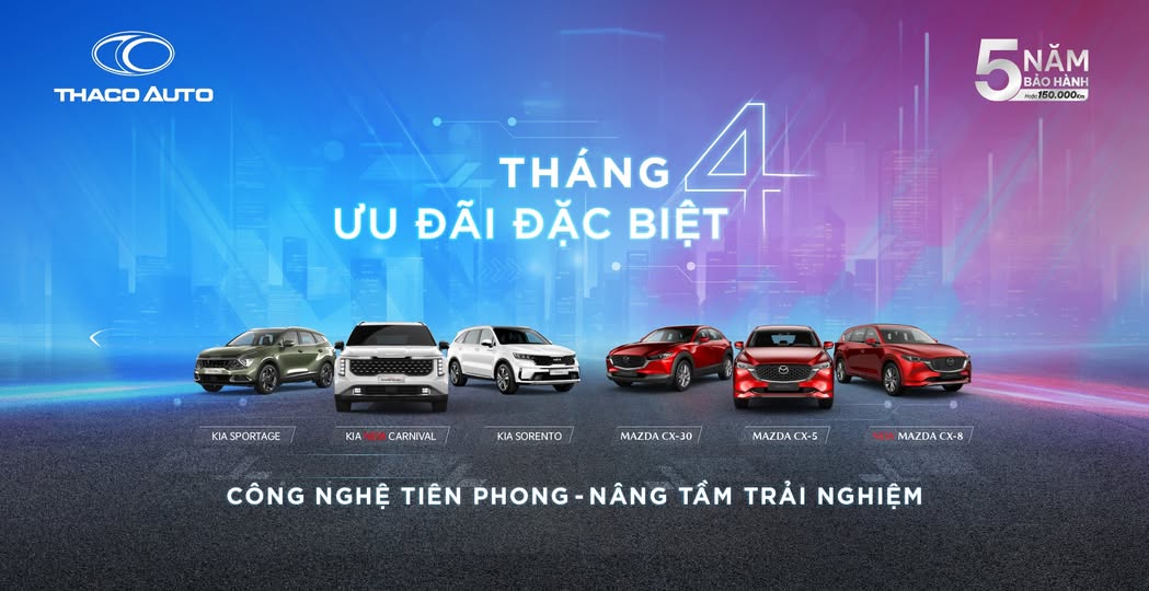 MỪNG LỄ 30/4 & 01/05 - THACO AUTO ƯU ĐÃI ĐẶC BIỆT DÀNH CHO KHÁCH HÀNG MUA XE KIA & MAZDA