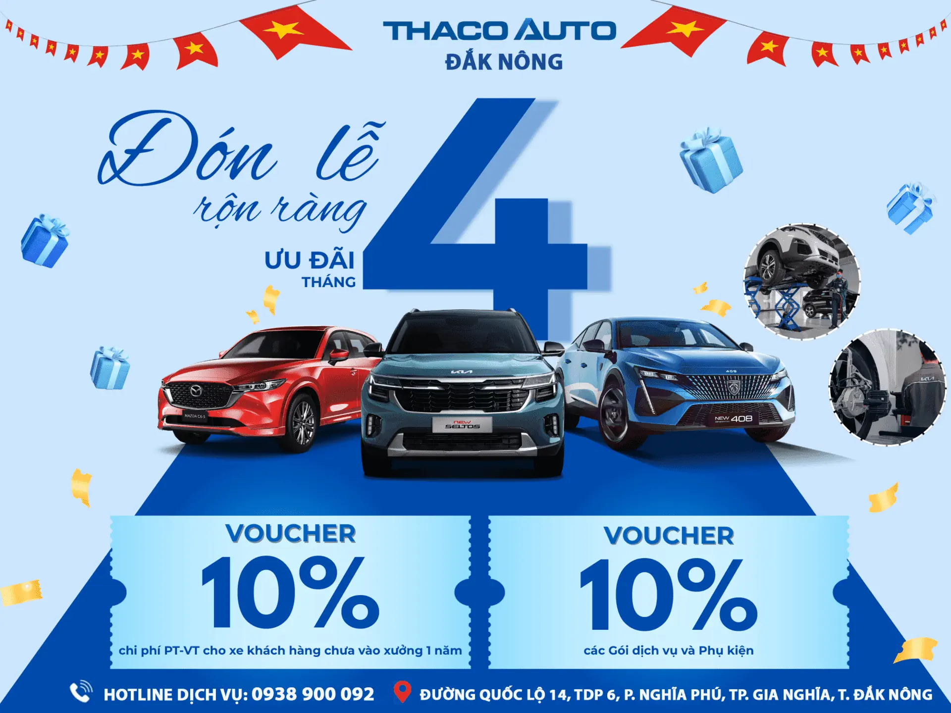 ĐÓN LỄ RỘN RÀNG – BẢO DƯỠNG XE NGẬP ƯU ĐÃI TẠI THACO AUTO ĐẮK NÔNG!